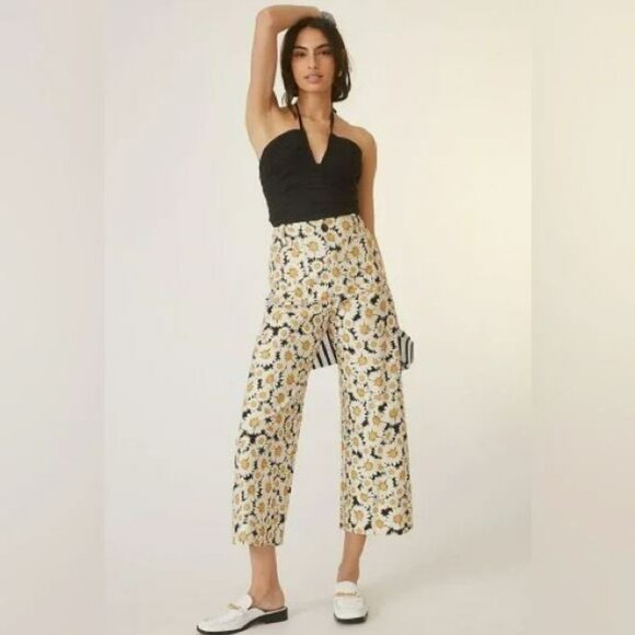Anthropologie | Maeve Colette Cropped Wide Pants | Daisy Pattern | Size 30 - Picture 2 of 8